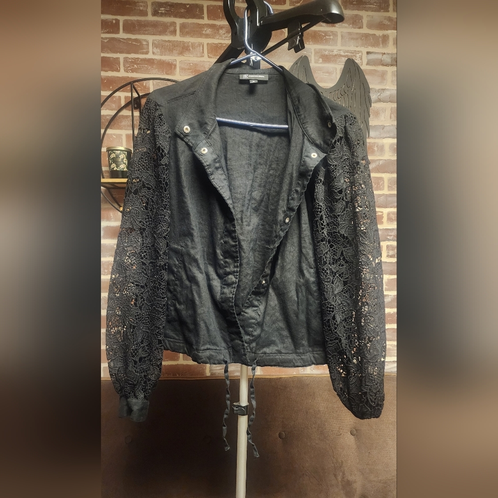 INC International Concepts Black Lace Sleeve Utility Jacket - Picture 1 of 4